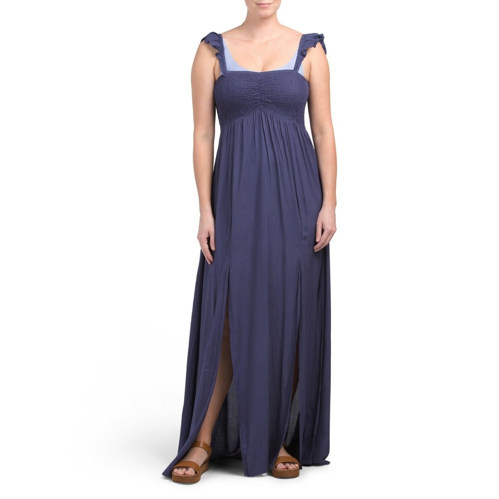 Boho Me Maxi Dress Size XS Swimsuit Cover-up Off The Shoulder Slit Leg Blue NWT